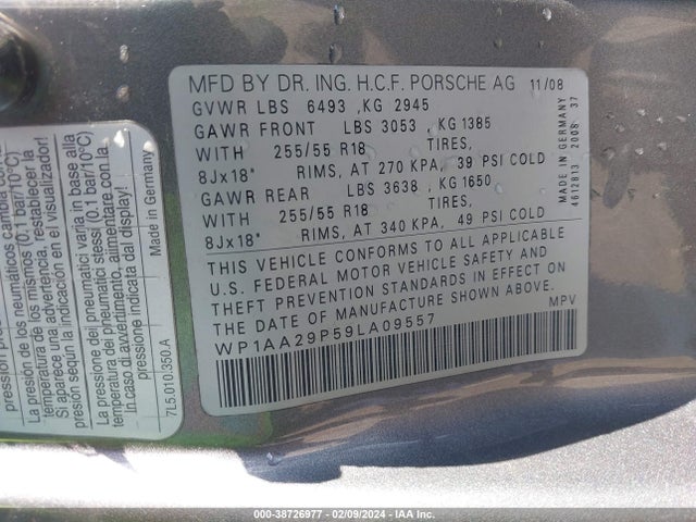 2009 PORSCHE CAYENNE WP1AA29P59LA09557 Photo 8