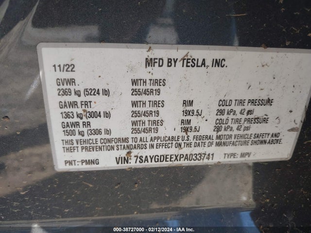 7SAYGDEEXPA033741 Tesla Model Y Awd/long Range Dual Motor All-wheel Drive