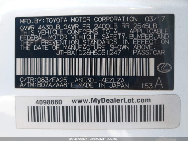 JTHBA1D26H5051247 Lexus IS 200T