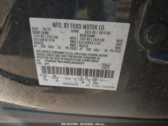Ford Explorer 2021 1FMSK7BHXMGA94525 Image 9
