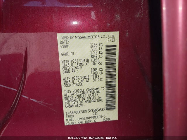 Nissan TITAN SV 2014 1N6BA0EC5EN508660 Image 9