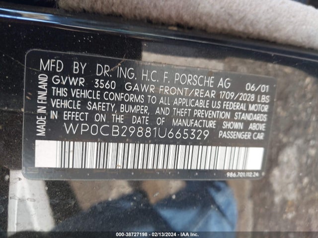 2001 PORSCHE BOXSTER WP0CB29881U665329 Photo 8