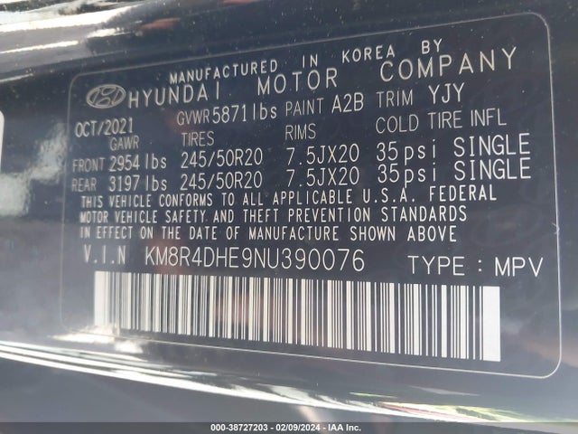 Hyundai Palisade Sel 2022 KM8R4DHE9NU390076 Image 9