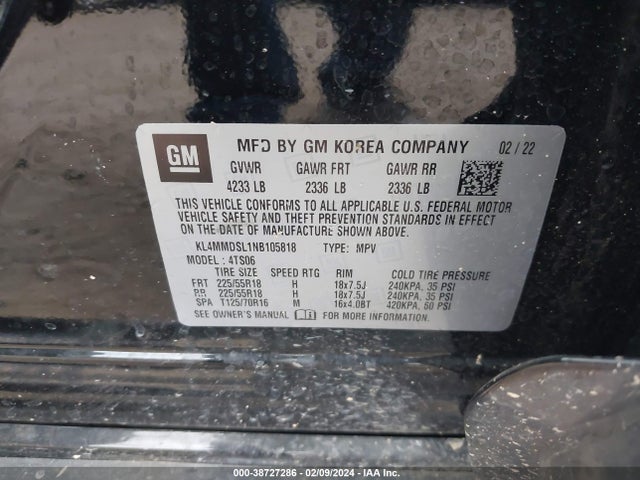KL4MMDSL1NB105818 Buick Encore Gx Fwd Select