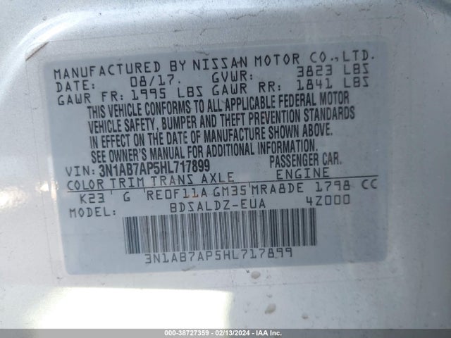 Nissan SENTRA SV 2017 3N1AB7AP5HL717899 Image 9