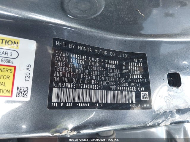 Honda CIVIC EX 2022 JHMFE1F73NX006717 Image 9
