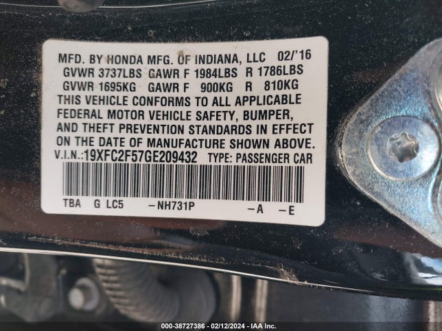 Honda Civic Lx 2016 19XFC2F57GE209432 Image 9