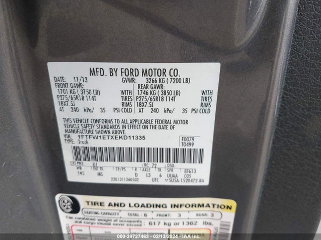 Ford F-150 Xlt 2014 1FTFW1ETXEKD11335 Image 9