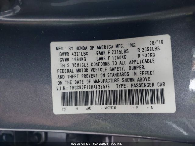1HGCR2F10HA032579 Honda Accord Sport Se