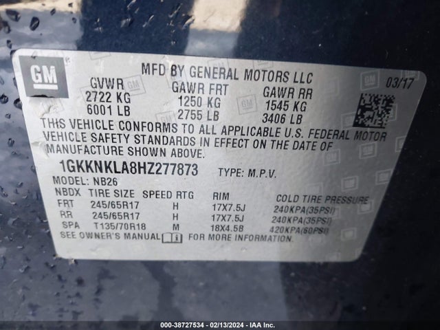 GMC Acadia Sle-1 2017 1GKKNKLA8HZ277873 Image 9