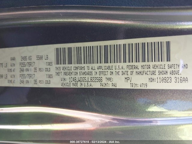 1C4BJWDG5JL822566 Jeep Wrangler Jk Unlimited Sport S 4x4
