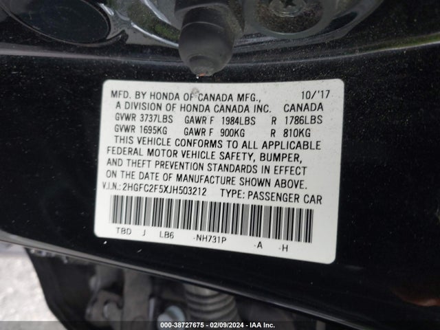 Honda Civic Lx 2018 2HGFC2F5XJH503212 Image 9
