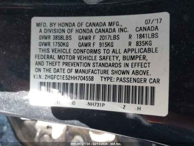 Honda CIVIC SI 2017 2HGFC1E52HH704558 Image 8