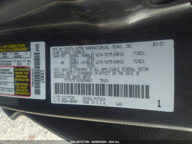 Toyota Tundra Trd Pro 2021 5TFDY5F16MX034061 Image 9