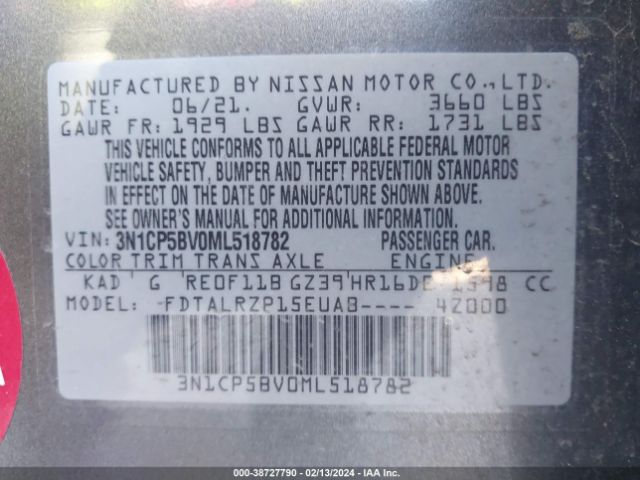 3N1CP5BV0ML518782 Nissan Kicks S Xtronic Cvt