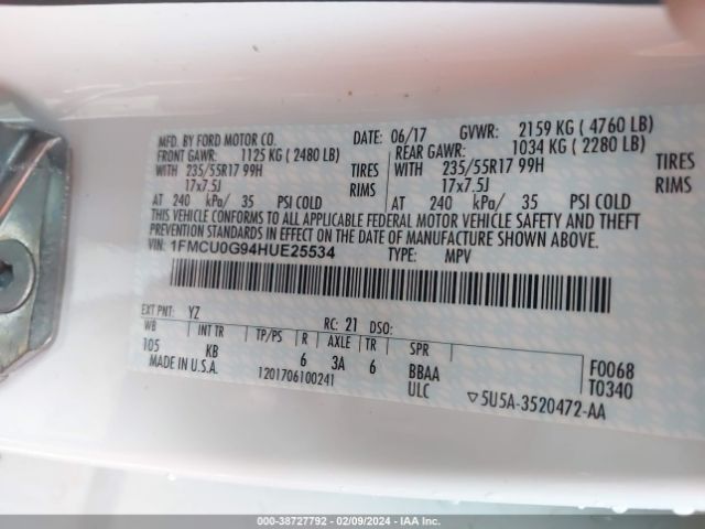 1FMCU0G94HUE25534 Ford ESCAPE SE