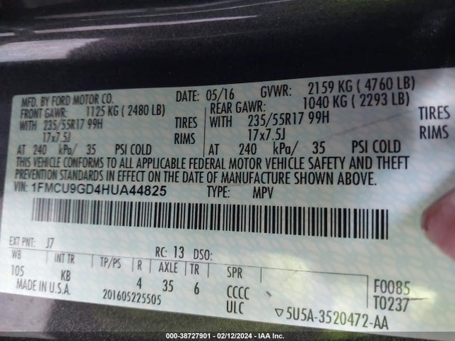Ford ESCAPE SE 2017 1FMCU9GD4HUA44825 Image 9