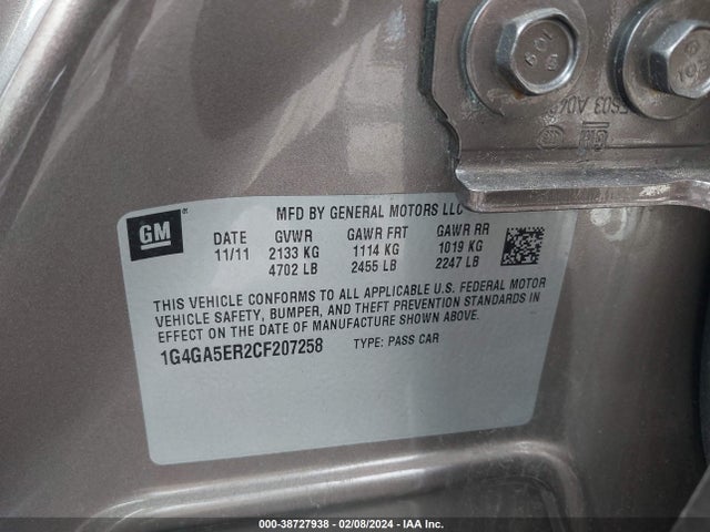 2012 BUICK LACROSSE VIN: 1G4GA5ER2CF207258