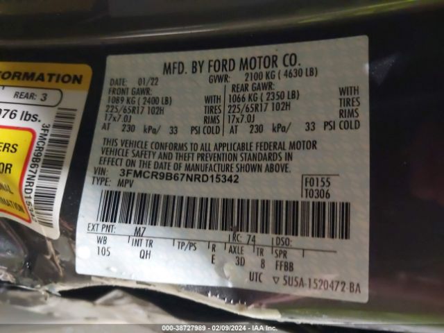 3FMCR9B67NRD15342 Ford Bronco Sport Big Bend