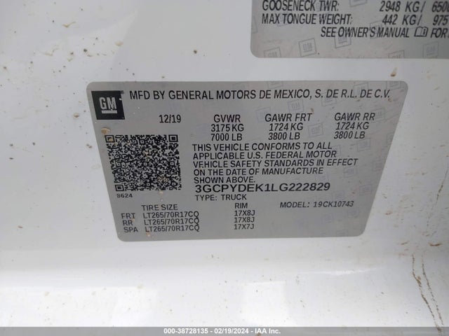 Продаж на аукціоні авто 2020 Chevrolet Silverado 1500 4wd  Standard Bed Lt, vin: 3GCPYDEK1LG222829, номер лоту: 38728135