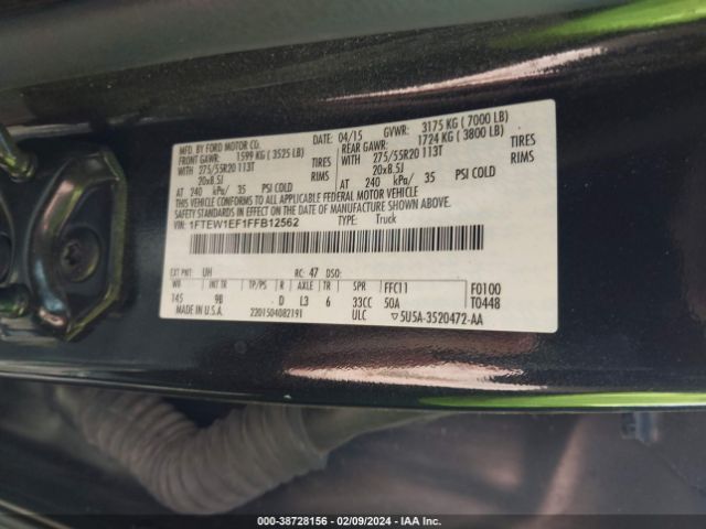 1FTEW1EF1FFB12562 Ford F-150 Platinum