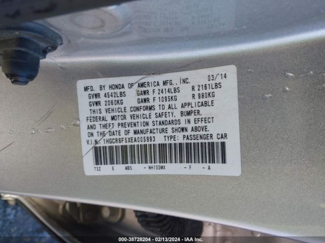 1HGCR6F5XEA005993 Honda Accord Hybrid Ex-l