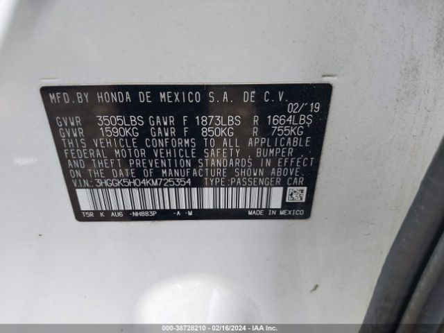 3HGGK5H04KM725354 Honda Fit Ex-l