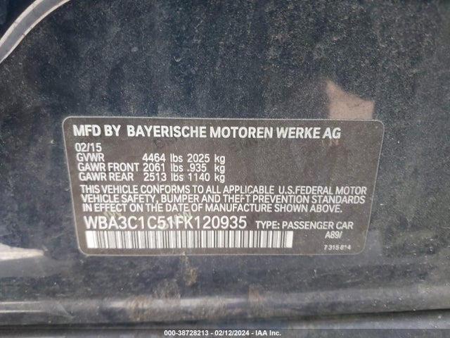 BMW 328I 2015 WBA3C1C51FK120935 Image 9