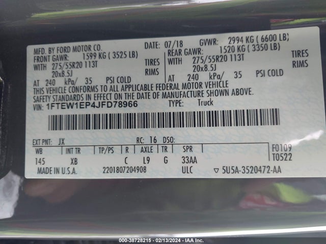 Ford F-150 Xlt 2018 1FTEW1EP4JFD78966 Image 9