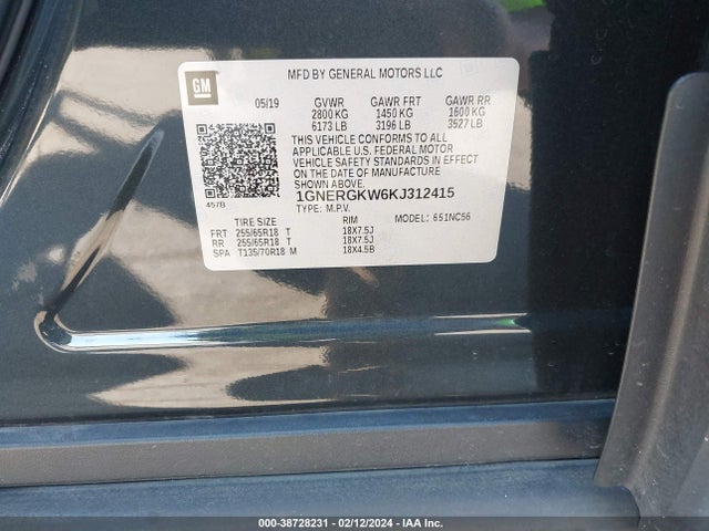 Chevrolet Traverse 1lt 2019 1GNERGKW6KJ312415 Image 9