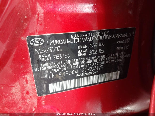 Hyundai ELANTRA SEL 2018 5NPD84LF8JH237423 Image 9