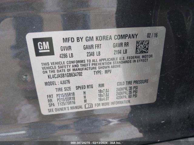 KL4CJASB1GB634702 Buick Encore