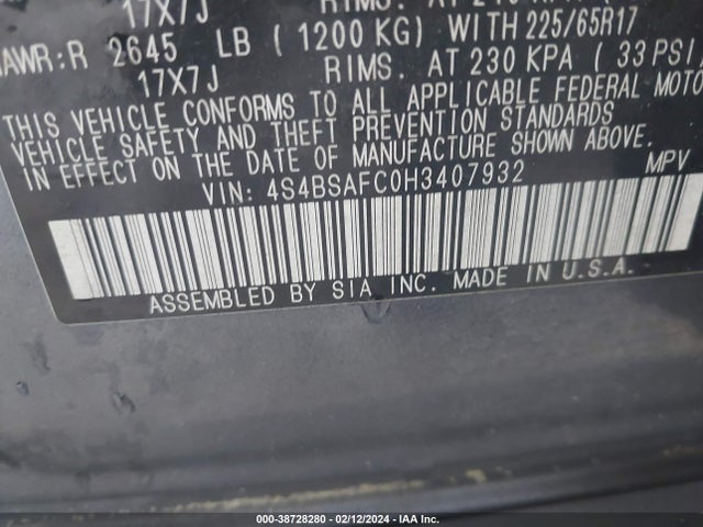 Subaru Outback 2.5i Premium 2017 4S4BSAFC0H3407932 Image 9