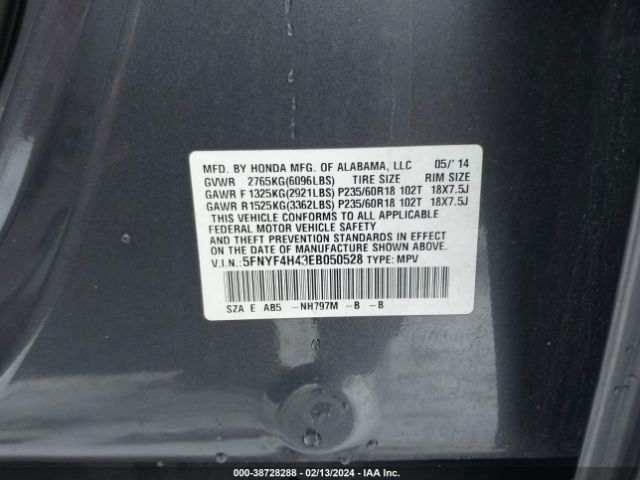 5FNYF4H43EB050528 Honda Pilot Ex