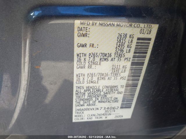 1N6AD0EVXJN734062 Nissan Frontier Sv
