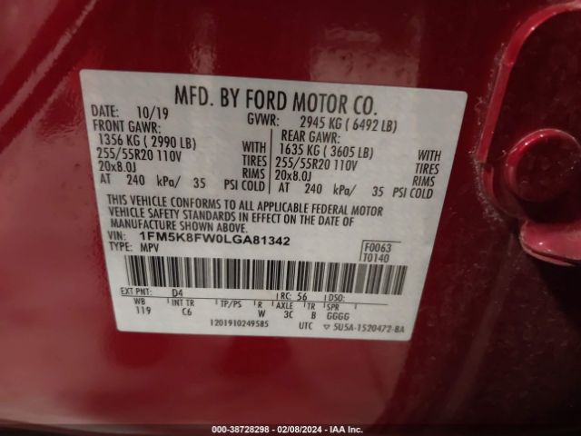 2020 FORD EXPLORER 1FM5K8FW0LGA81342 Photo 8