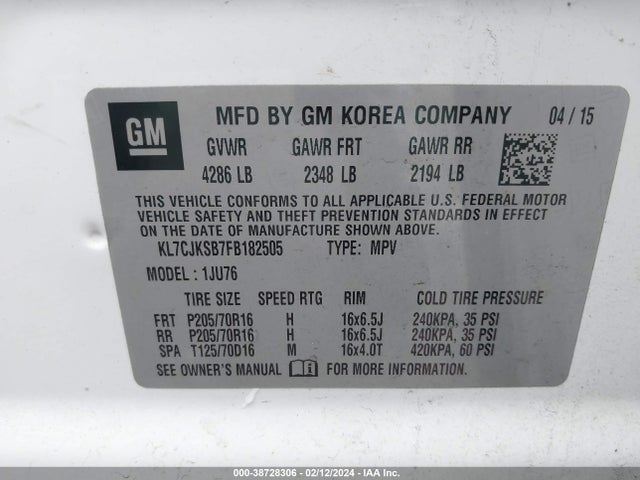 Chevrolet Trax 1ls 2015 KL7CJKSB7FB182505 Image 9