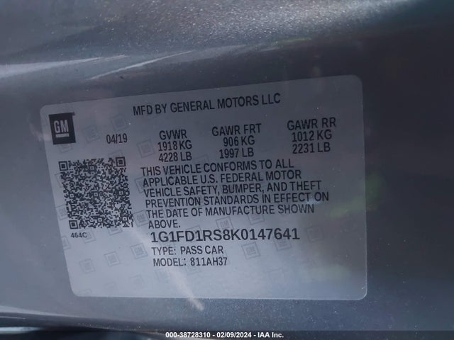 Chevrolet Camaro 2lt 2019 1G1FD1RS8K0147641 Image 9