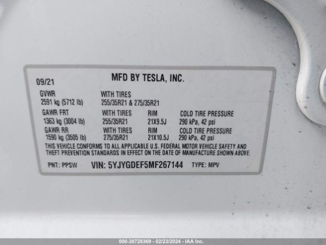 5YJYGDEF5MF267144 Tesla Model Y Performance Dual Motor All-wheel Drive