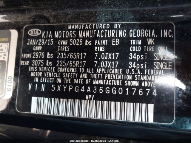 5XYPG4A36GG017674 KIA Sorento 2.4l L