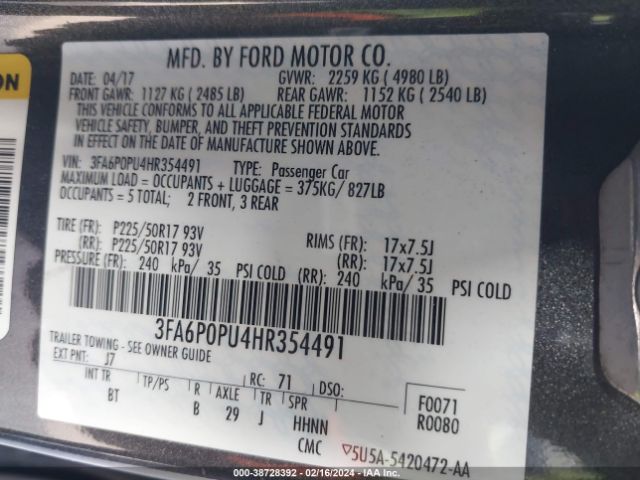 3FA6P0PU4HR354491 Ford Fusion Energi Se Luxury