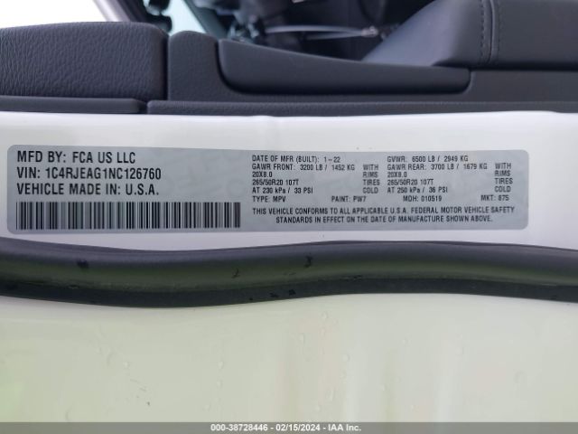 1C4RJEAG1NC126760 Jeep Grand Cherokee Wk Laredo X 4x2