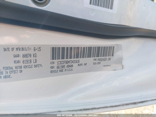 Dodge DART SXT 2015 1C3CDFBBXFD431616 Image 9
