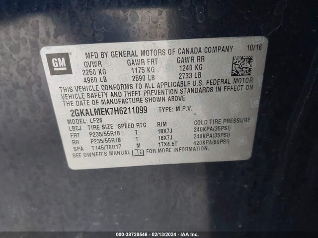 GMC Terrain Sle-1 2017 2GKALMEK7H6211099 Image 9