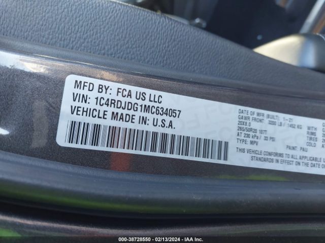 1C4RDJDG1MC634057 Dodge Durango Gt Plus Awd