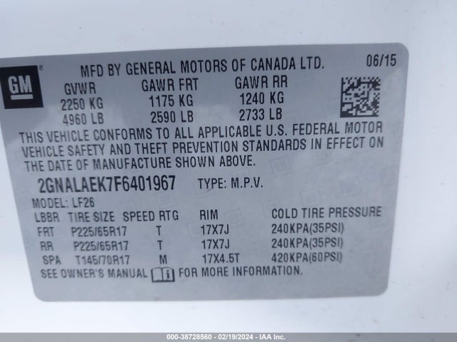 Chevrolet EQUINOX LS 2015 2GNALAEK7F6401967 Image 9