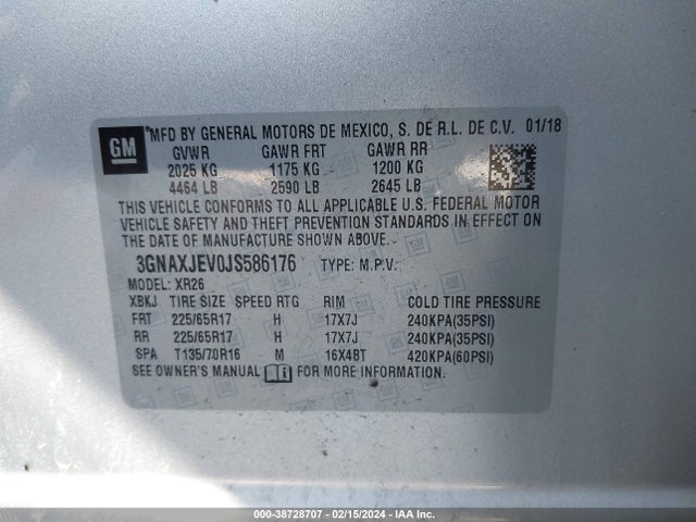 Chevrolet EQUINOX LT 2018 3GNAXJEV0JS586176 Image 9