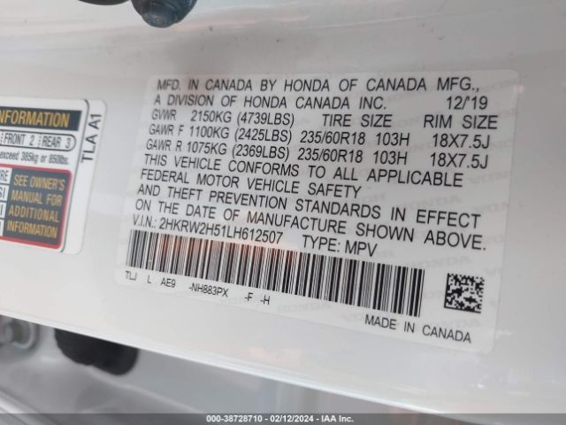 2HKRW2H51LH612507 Honda Cr-v Awd Ex