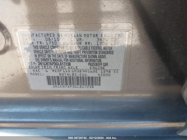 Nissan Versa 1.6 Sv 2016 3N1CN7AP3GL817238 Image 9