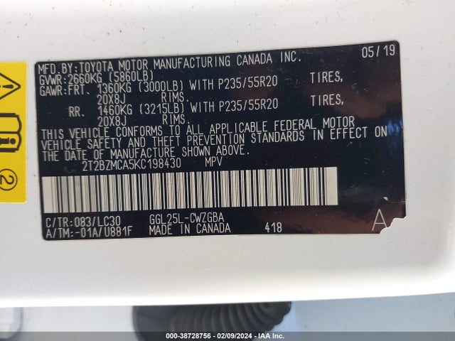 2T2BZMCA5KC198430 Lexus Rx 350 F Sport